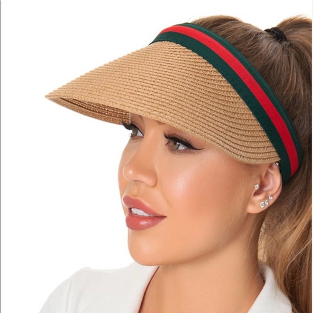 Green red Tri-Stripe Paper Straw Sun Visor‎